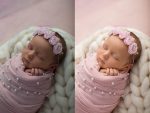 Newborn retouching removes imperfections and evens out skin tones.