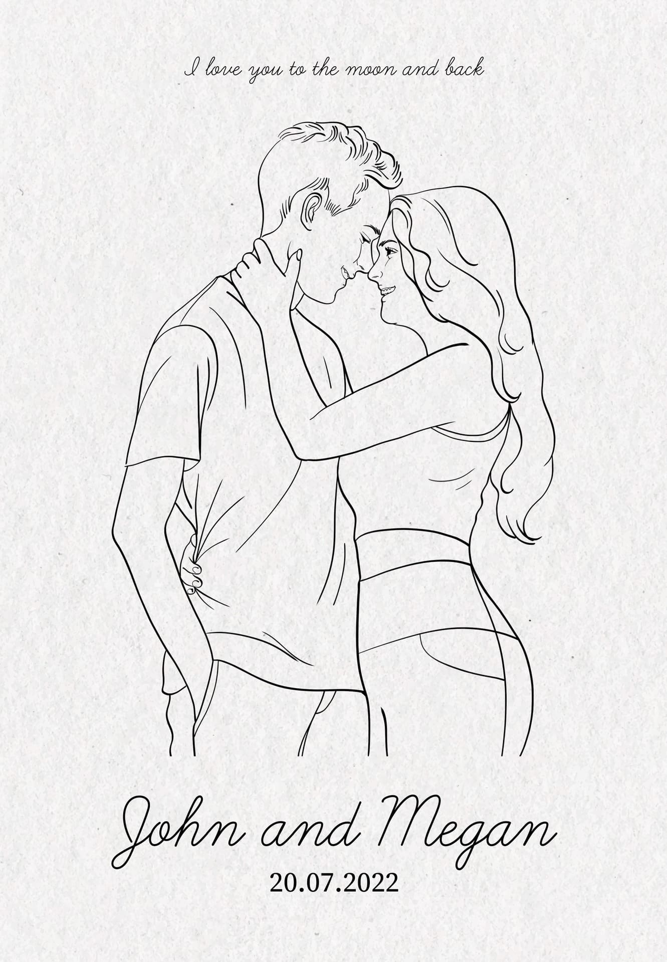 Couple Line art portrait Custom drawing in line art style