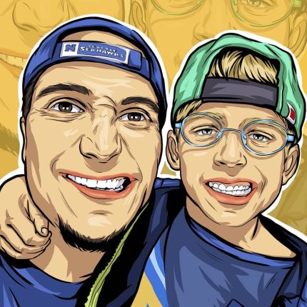 Colorful pop art portrait dad and son