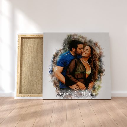 Splash style watercolor portrait for family in canvas