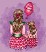 Art drawing from the back of a mother and daughter