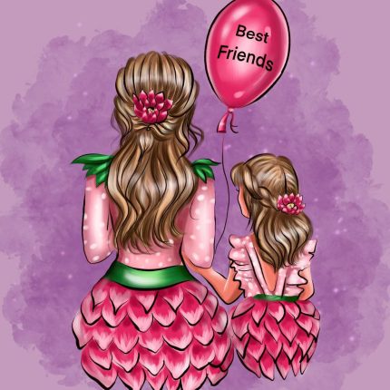 Art drawing from the back of a mother and daughter