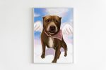 Painting of a pit bull terrier memorial portrait of a dog in the form of an angel