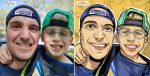 dad and son cartoon portrait before - after