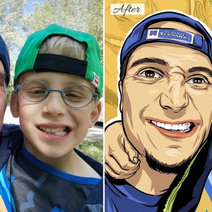 dad and son cartoon portrait before - after