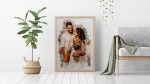 Splash style watercolor portrait for wedding in canvas