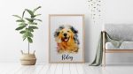 Painting of a golden retriever in watercolor style