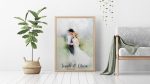 Watercolor style portrait for wedding in canvas