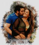 Splash style watercolor portrait for couple