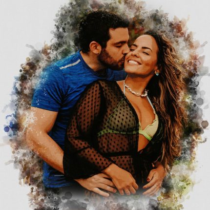 Splash style watercolor portrait for couple