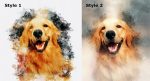 Colorful portrait of a golden retriever in watercolor style