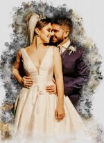 Splash style watercolor portrait for couple, wedding