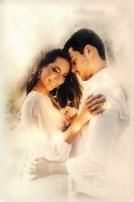 Watercolor style portrait for couple, wedding, family