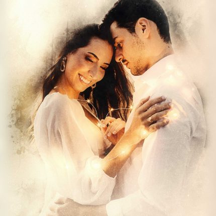 Watercolor style portrait for couple, wedding, family