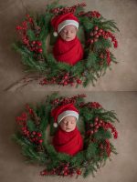 Retouching a newborn baby in Christmas style
